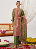 Glamorous Green Organza Mirror Work Festive Wear Pant Suit