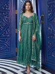 Alluring Teal Green Embroidered Silk Traditional Anarkali Gown With Dupatta