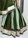 Glamorous Green Pure Cotton Border Work Navratri Wear Lehenga Choli