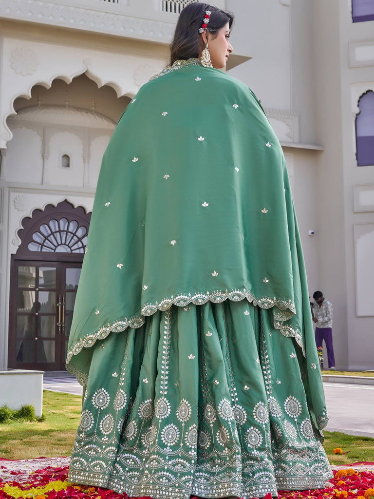 Alluring Green Embroidered Silk Function Wear Lehenga Choli