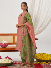 Glamorous Green Organza Mirror Work Festive Wear Pant Suit