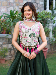 Stunning Green Silk Floral Embroidery Mehendi Wear Lehenga Choli