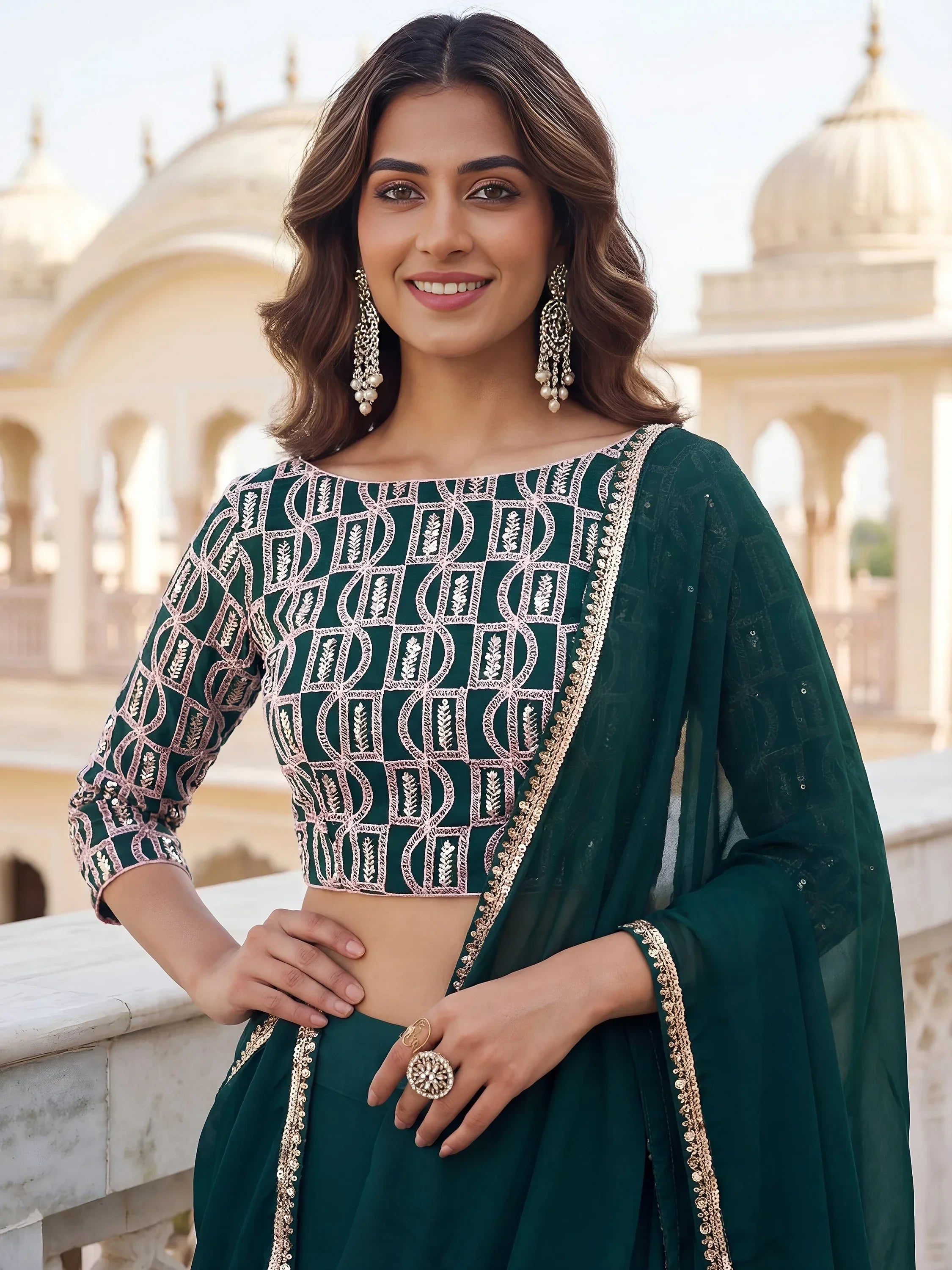 Incredible Green Embroidered Georgette Wedding Wear Lehenga Choli