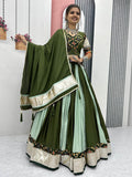 Glamorous Green Pure Cotton Border Work Navratri Wear Lehenga Choli