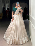 Spectacular Cream Silk Border Work Onam Wear Half Saree Lehenga