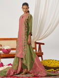 Glamorous Green Organza Mirror Work Festive Wear Pant Suit