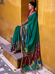 Tantalizing Green Kalamkari Printed Chanderi Saree With Blouse