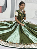 Glamorous Green Pure Cotton Border Work Navratri Wear Lehenga Choli