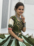 Glamorous Green Pure Cotton Border Work Navratri Wear Lehenga Choli