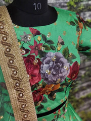 Green Floral Digital Printed Art Silk Bridal Lehenga Choli