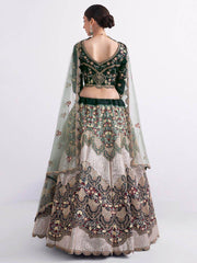 Stunning Shaded Green Fancy Embroidered Silk Reception Lehenga Choli