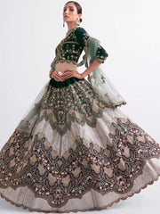 Stunning Shaded Green Fancy Embroidered Silk Reception Lehenga Choli