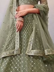 Captivating Mehendi Green Sequined Net Bridesmaid Lehenga Choli