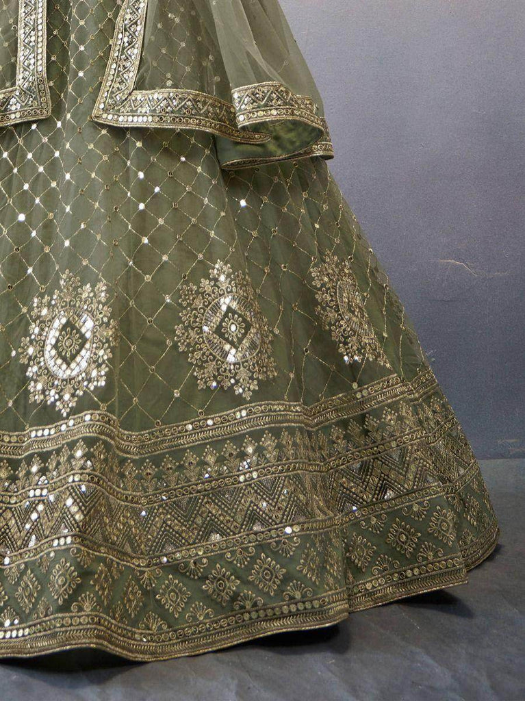 Captivating Mehendi Green Sequined Net Bridesmaid Lehenga Choli