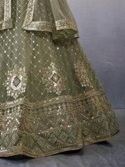 Captivating Mehendi Green Sequined Net Bridesmaid Lehenga Choli