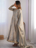 Fabulous Grey Sequins Work Silk Traditional Gown With Dupatta