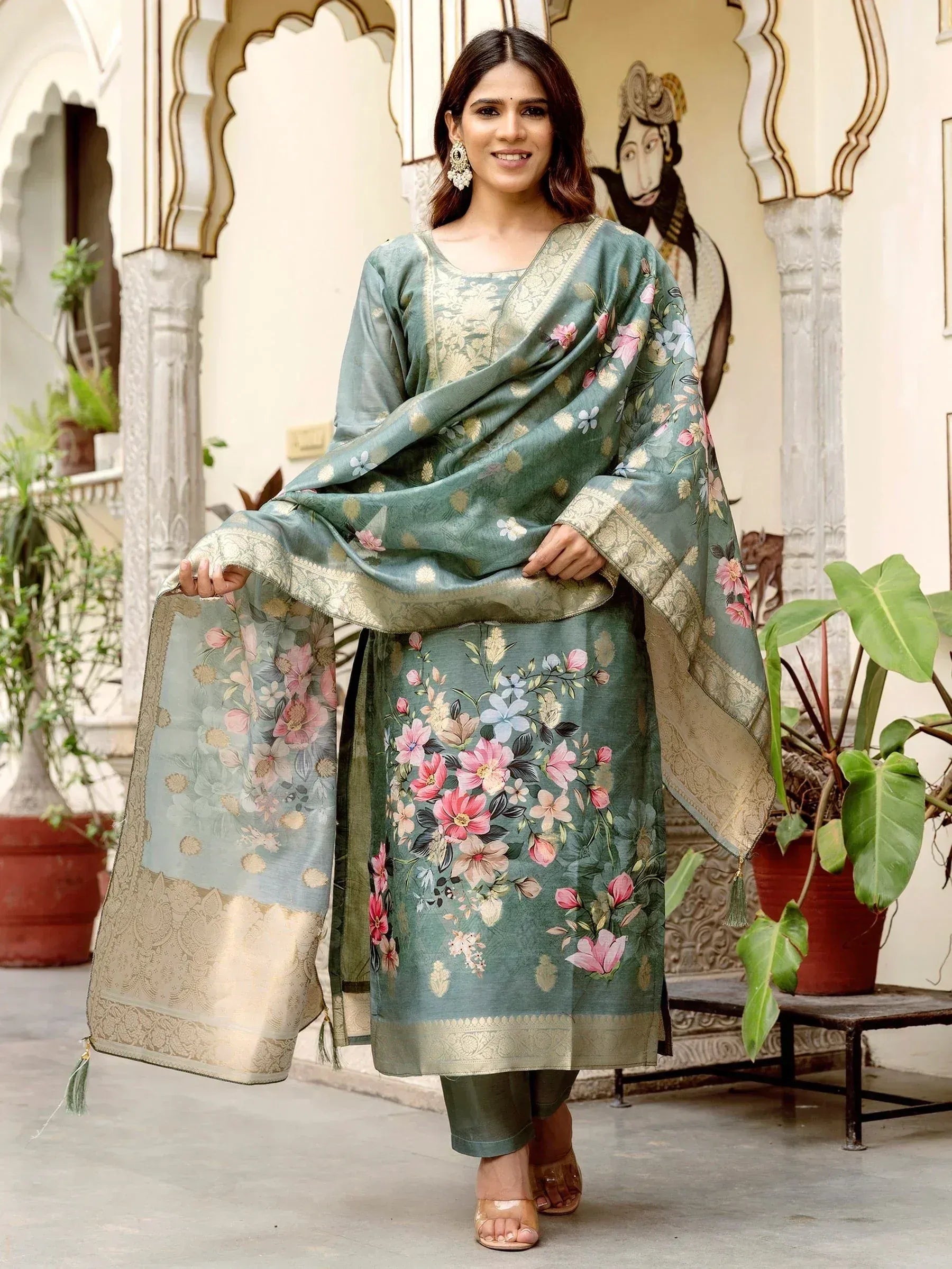 Floral print salwar kameez with dupatta, Indian ethnic wear for women