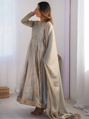 Fabulous Grey Sequins Work Silk Traditional Gown With Dupatta