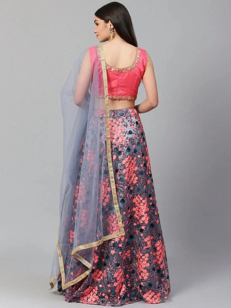 Grey Semi-Stitched Myntra Lehenga & Unstitched Blouse with Dupatta