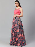 Grey Semi-Stitched Myntra Lehenga & Unstitched Blouse with Dupatta