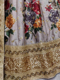 Sabyasachi Gray Floral Digital Printed Art Silk Bridal Lehenga Choli