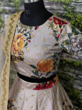 Sabyasachi Gray Floral Digital Printed Art Silk Bridal Lehenga Choli