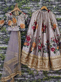 Sabyasachi Gray Floral Digital Printed Art Silk Bridal Lehenga Choli
