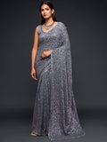 Sabyasachi Gray Color Sequins Work Party Wear Designer Saree