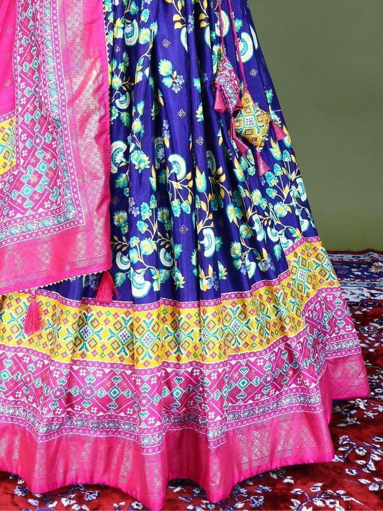 Stunning Blue Floral Printed Dola Silk Festival Wear Lehenga Choli