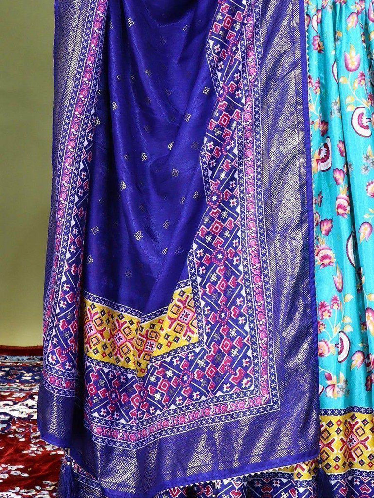 Dazzling Sea Green Floral Printed Dola Silk Lehenga Choli With Blouse