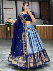 Beautiful Blue Digital Printed Dola Silk Traditional Lehenga Choli