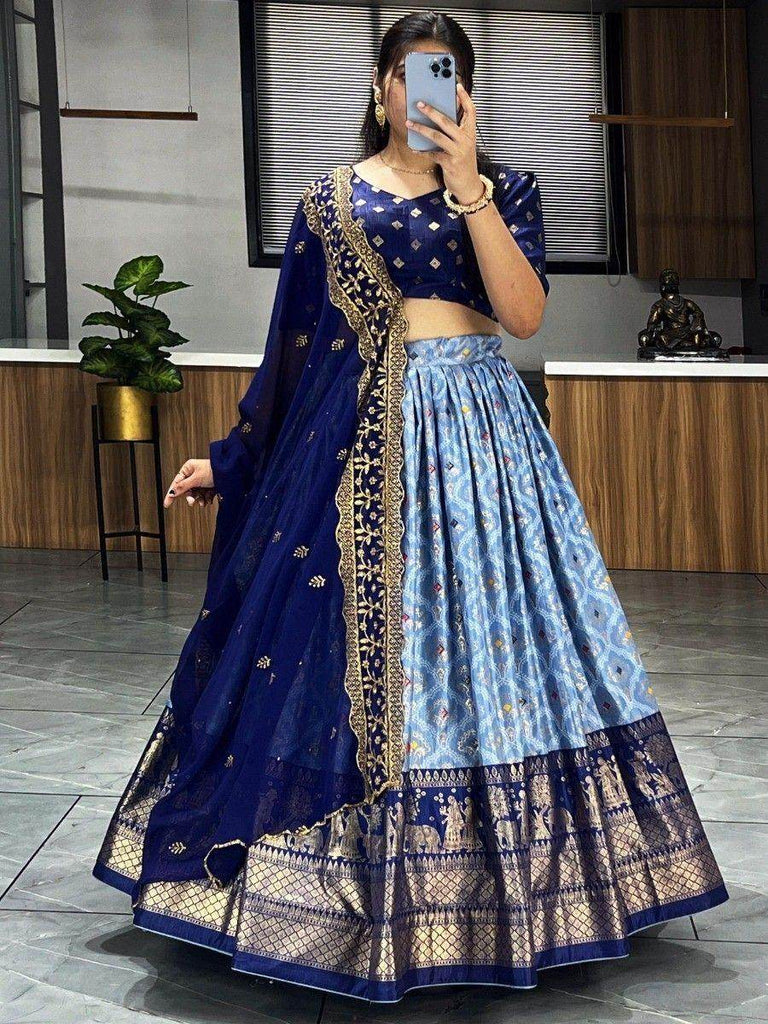 Beautiful Blue Digital Printed Dola Silk Traditional Lehenga Choli