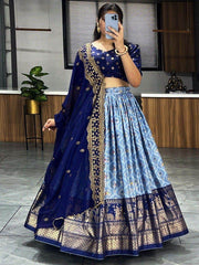 Beautiful Blue Digital Printed Dola Silk Traditional Lehenga Choli