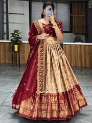 Charming Brown Digital Printed Dola Silk Function Wear Lehenga Choli