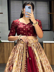 Charming Brown Digital Printed Dola Silk Function Wear Lehenga Choli