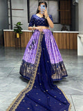 Fascinating Lavender Digital Printed Dola Silk Wedding Lehenga Choli