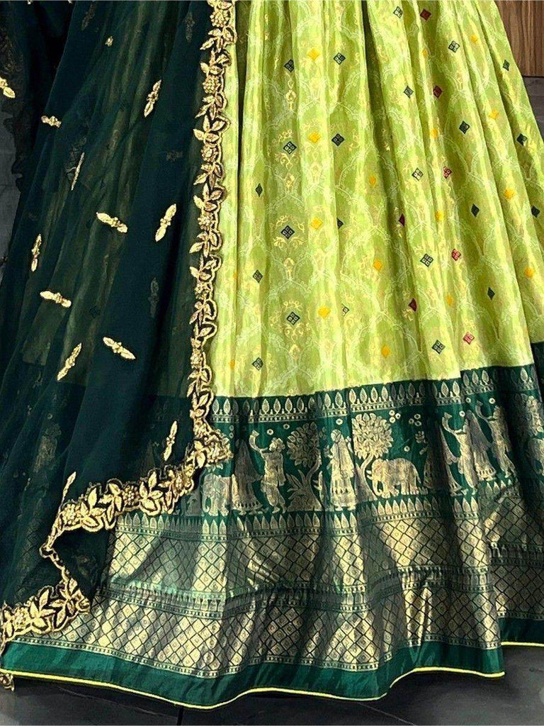 Magnetic Light Green Digital Printed Dola Silk Lehenga Choli With Dupatta