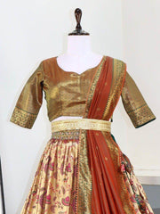 Attractive Beige & Green Zari Weaving Paithani Silk Festival Lehenga Choli
