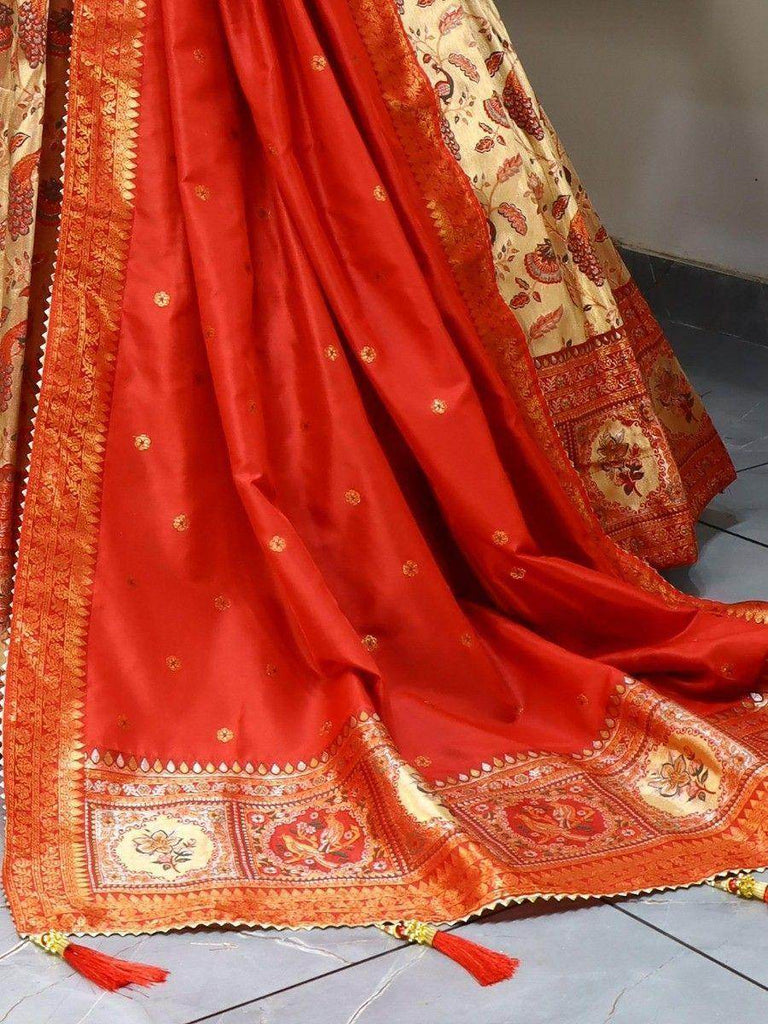 Adorable Beige Zari Weaving Paithani Silk Traditional Lehenga Choli