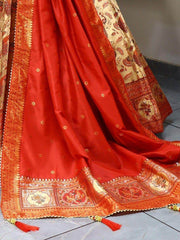 Adorable Beige Zari Weaving Paithani Silk Traditional Lehenga Choli