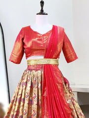 Charming Beige & Pink Zari Woven Paithani Silk Wedding Lehenga Choli