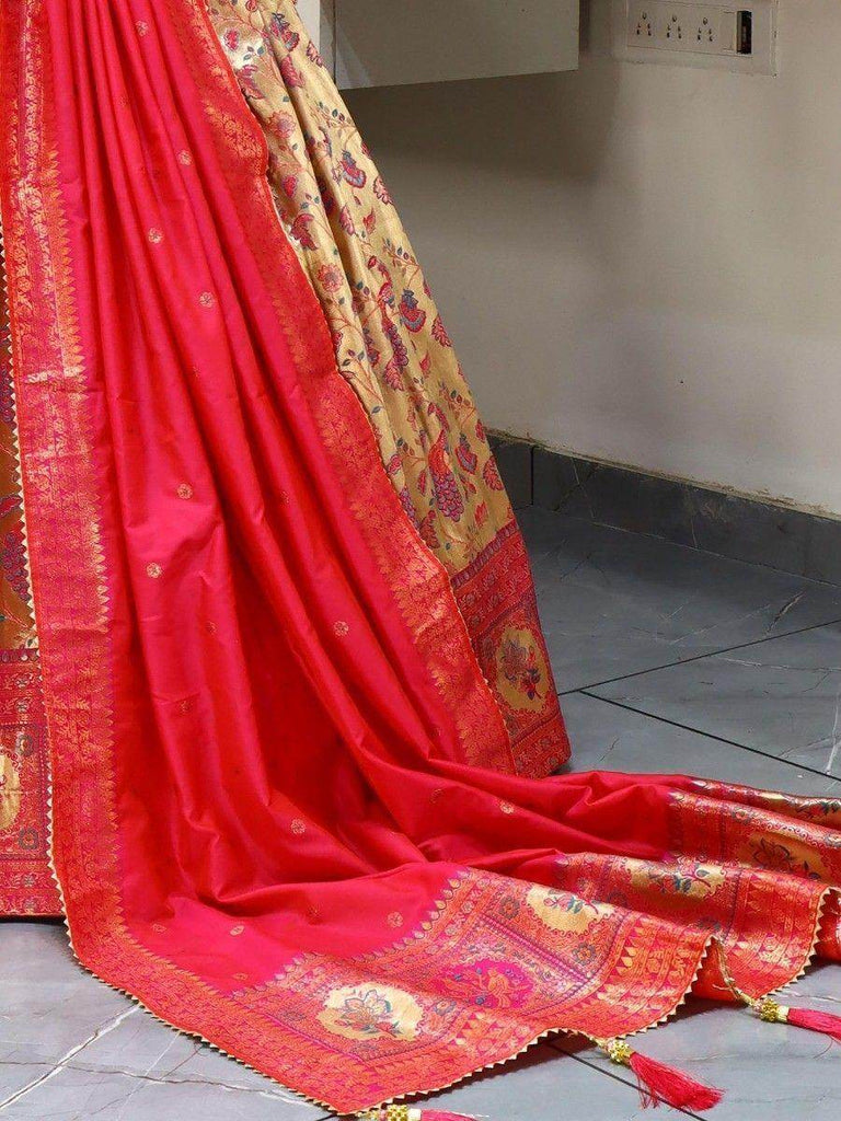 Charming Beige & Pink Zari Woven Paithani Silk Wedding Lehenga Choli