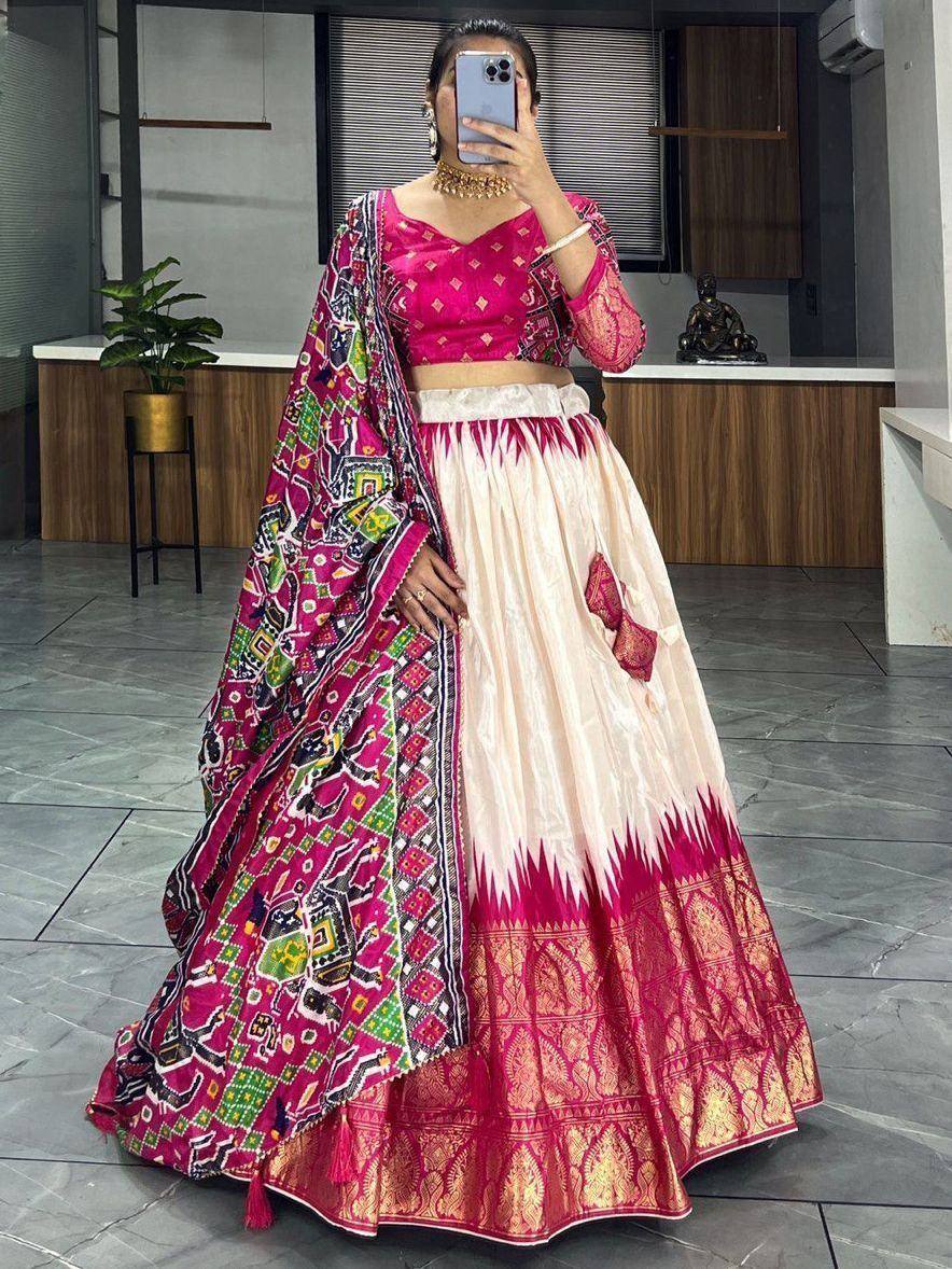 Pink and cream designer lehenga choli with printed dupatta, ethnic wear for women