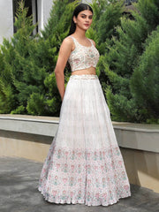 Precious Off-White Digital Printed Georgette Festival Wear Lehenga Choli