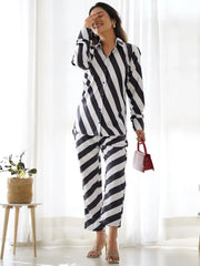 Lovely Black & White Digital Printed Satin Party Wear Co-Ord Set