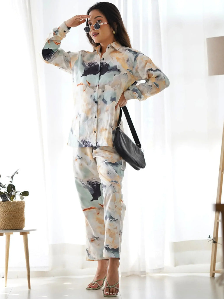 Precious Multi-Color Shibori Printed Satin Event Wear Co-Ord Set