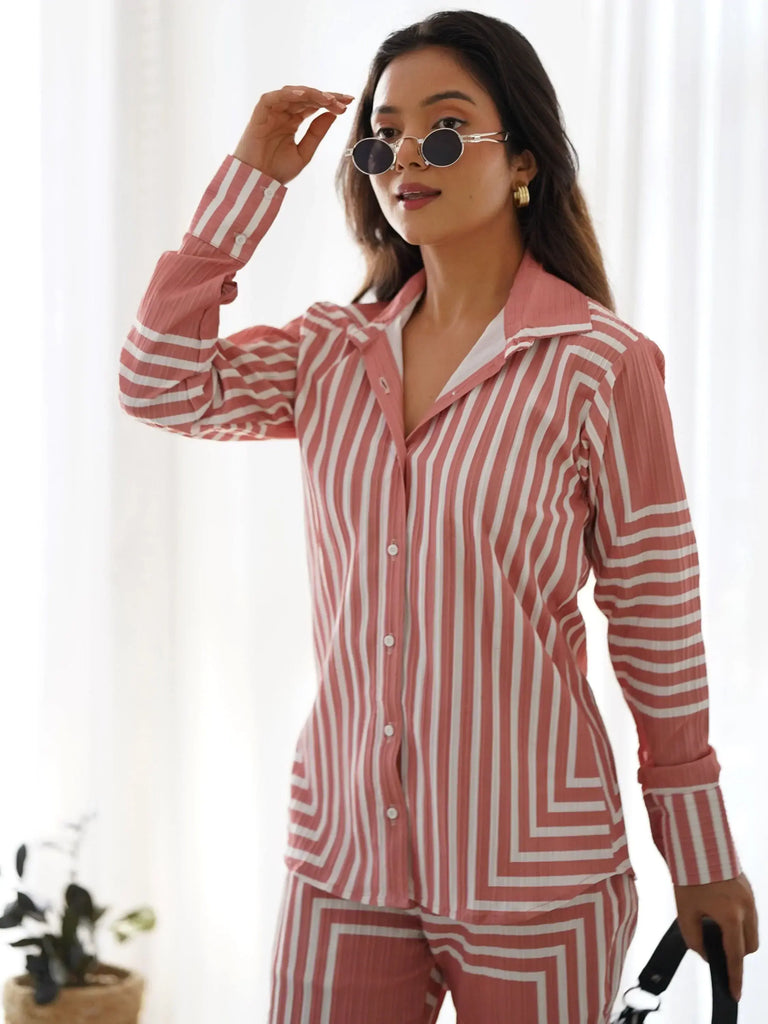 Fascinating Peach Printed Cotton Casual Wear Co-Ord Set
