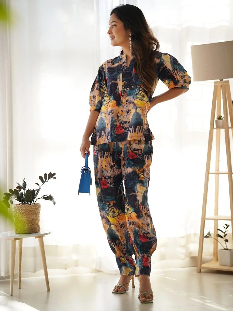 Bewitching Multi-Color Digital Printed Rayon Casual Wear Co-Ord Set