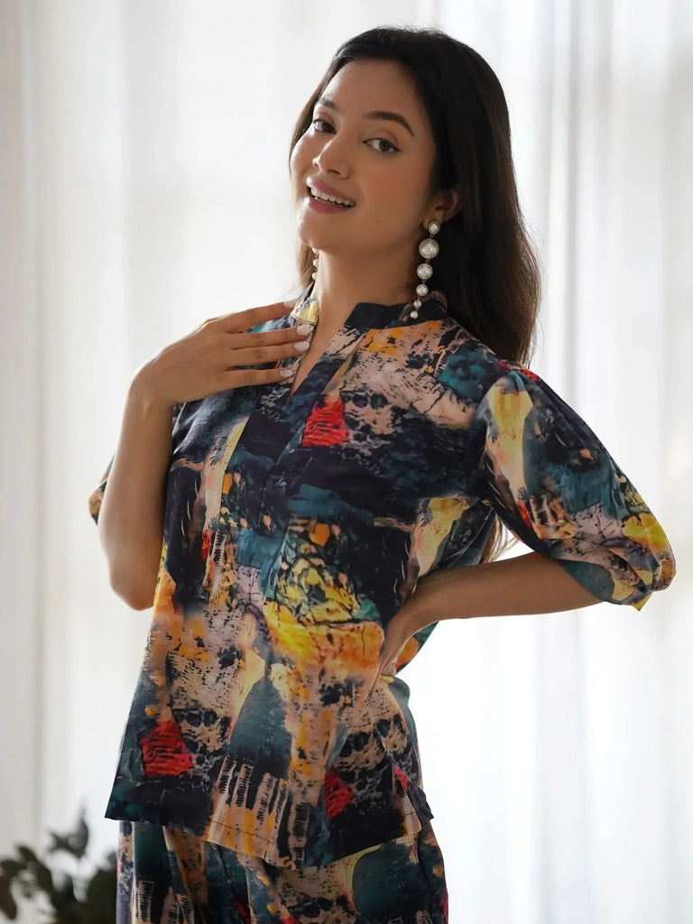 Bewitching Multi-Color Digital Printed Rayon Casual Wear Co-Ord Set