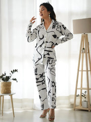 Attractive White Digital Printed Cotton Stylish Co-Ord Set